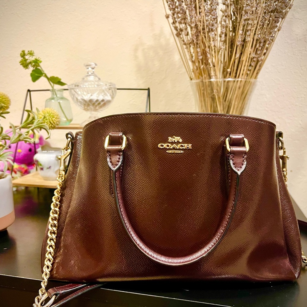 Coach Deep Purple Leather Satchel with Gold Hardware